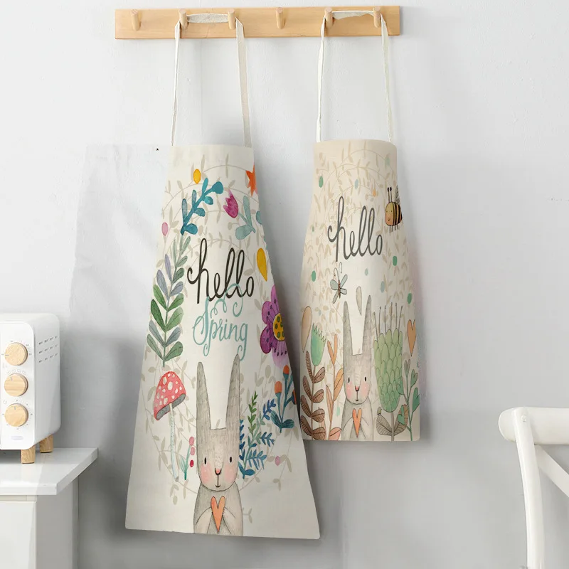 

Creative Cartoon Pattern Print Apron Personalized Kitchen Cotton Linen Apron Home Sleeveless Stain Anti-stain Apron