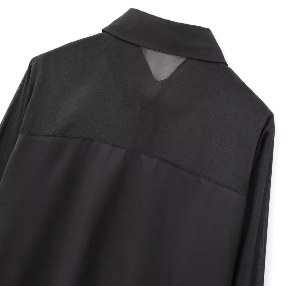 Женская простая прозрачная рубашка из жесткой пряжи с длинными рукавами и