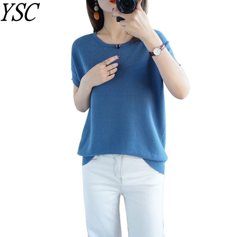 YSC 2022 летние женские свитера из 100% чистого хлопка круглый вырез короткий рукав