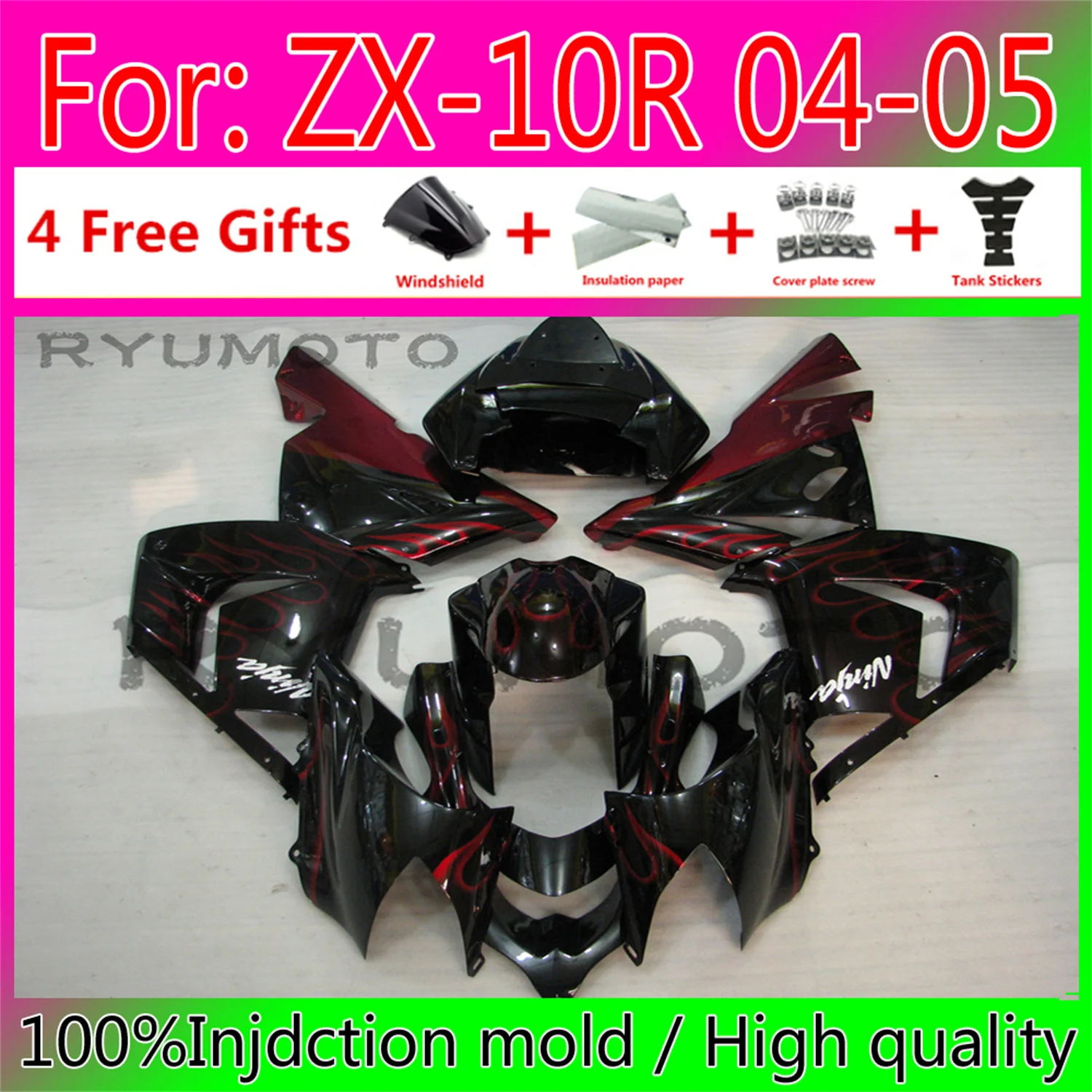 

Обтекатели для кузова мотоцикла ABS под давлением для Kawasaki ZX10R 2004 2005 ZX10R 04 05 fairingx