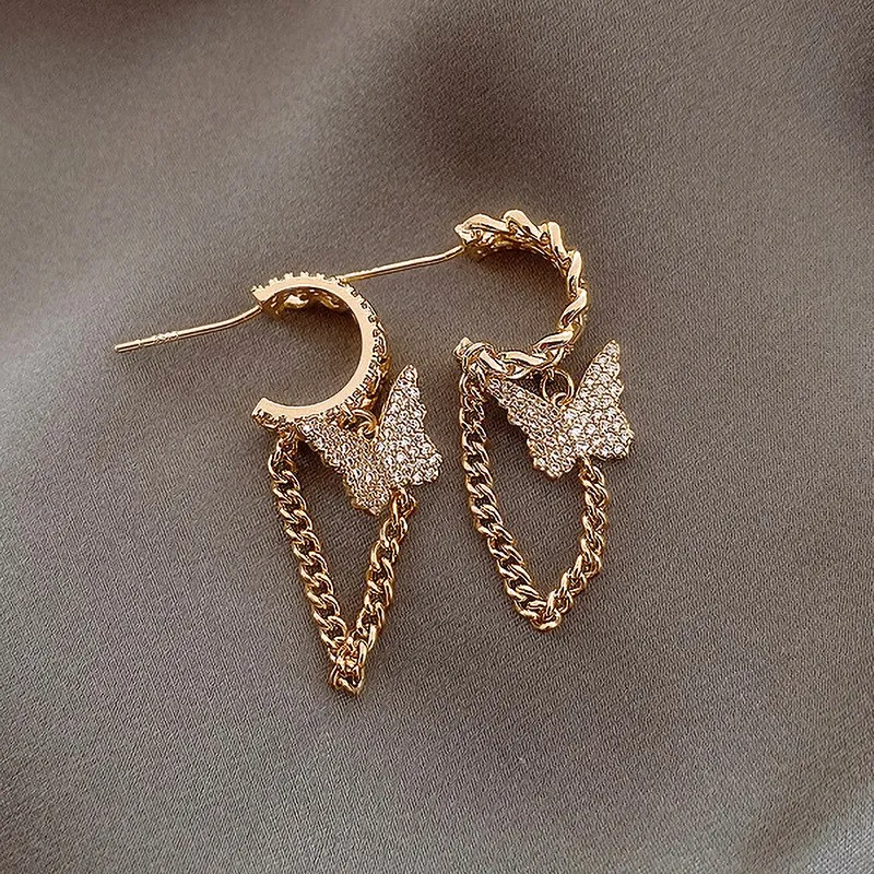 

Fashion Zircon Geometric Butterfly Metal Chain Earrings for Women New Simple Temperament Earrings 2022 Women's Jewelry