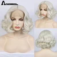 anogol synthetic t part gluessless platinum blonde wigs free parting short body wave bob natural hair lace front wig for women