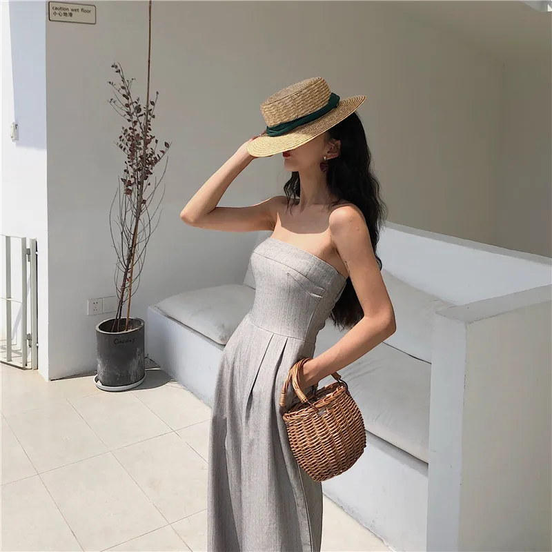2022 New Spring and Autumn Retro One-shoulder Fashion Temperament Slim High Waist Slim Tube Top Jumpsuit Wide Leg Jumpsuit