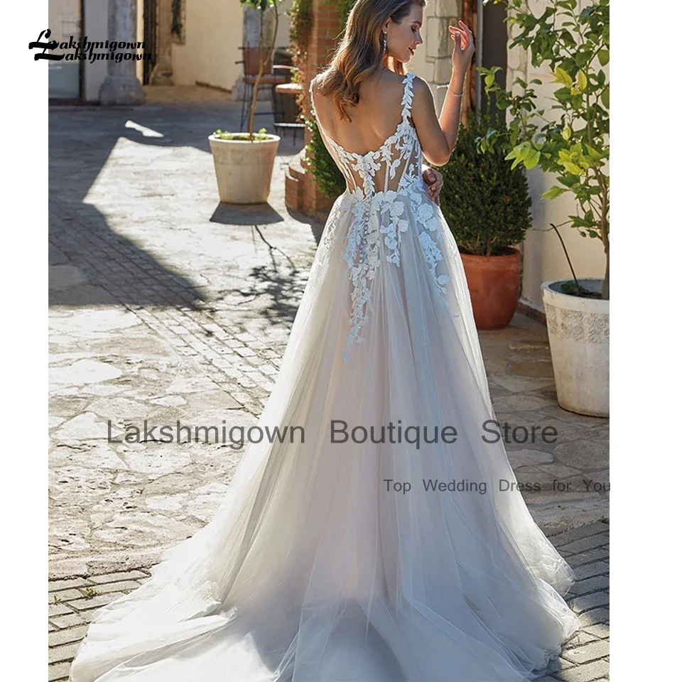 Lakshmigown Светлое пляжное корсетное свадебное платье цвета шампанского для женщин