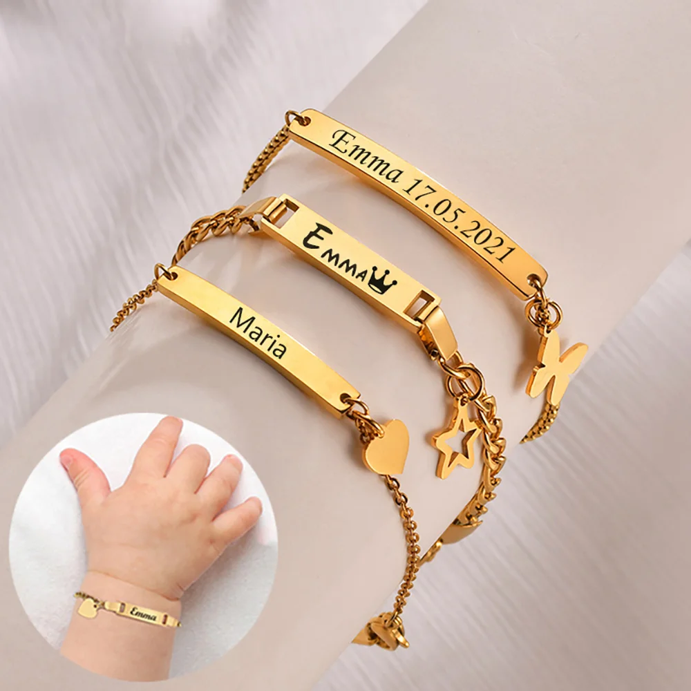 

Personalized Baby Bar Bracelet Custom Engraved Kid Name For Children Daughter Son Toddler From Mom,New Born BirthdayJewelry Gift