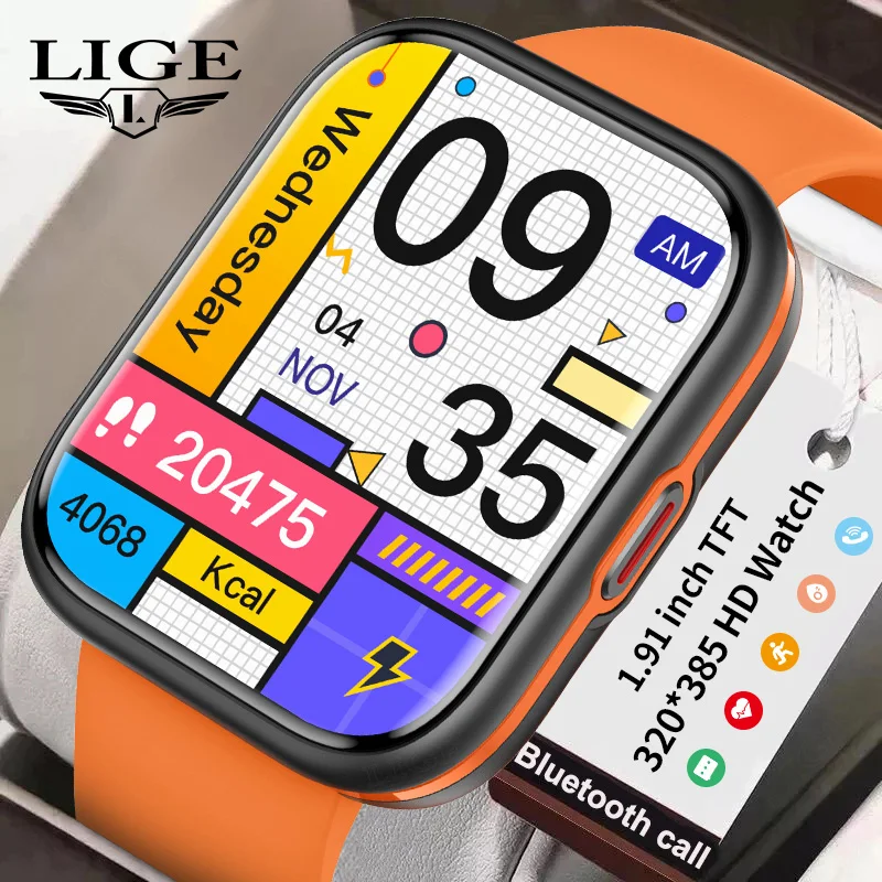 

LIGE Bluetooth Call Smart Watch IP68 Waterproof Custom Dials Wristband AI Voice Sport Alarm Clock IPS HD Large Screen Smartwatch