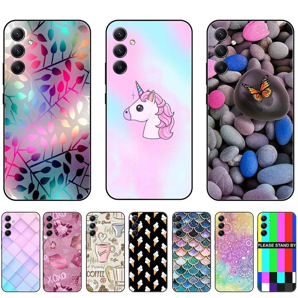 

Case for Samsung Galaxy A34 5G 6.6inch Cute Cartoon unicorn Silicon flexible on Samsung GalaxyA34 shockproof Black Back Cover