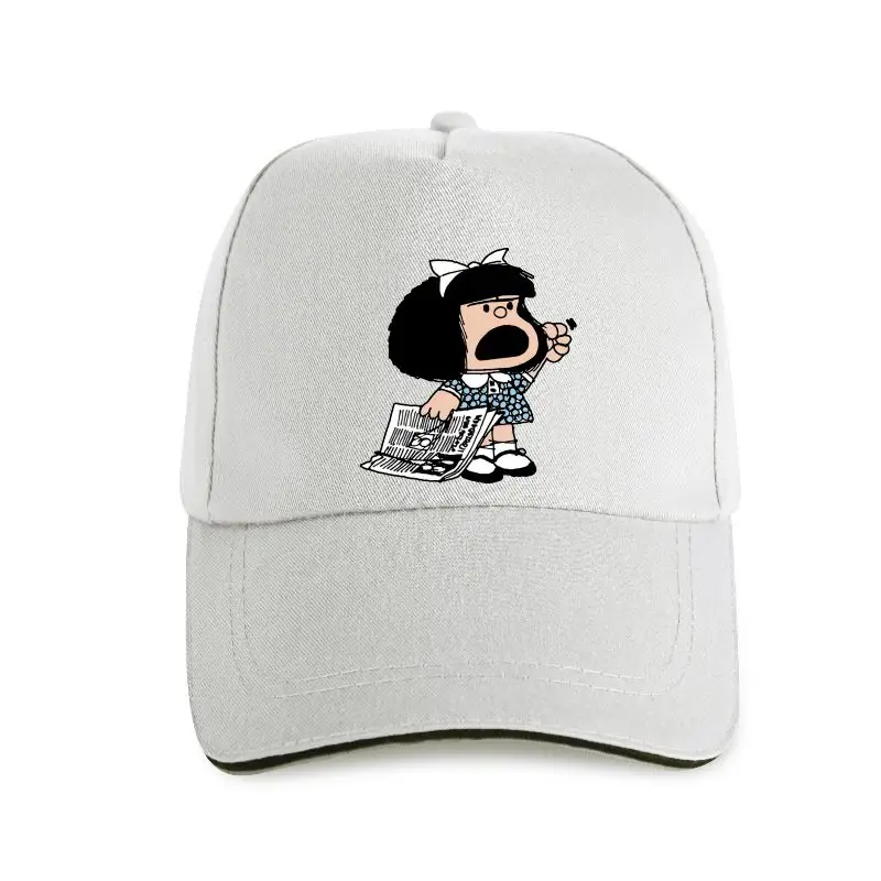 

new cap hat Angry Mafalda with 2021spaper and fist raised cartoon quino argentina girl childhood childhood complain complaint