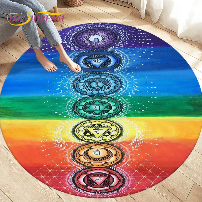 

Rainbow 7 Chakra Mandala Bohemia Round Area Rug,Circle Carpet Rug for Living Room Bedroom Decor,Soft Yoga Non-slip Floor Mat