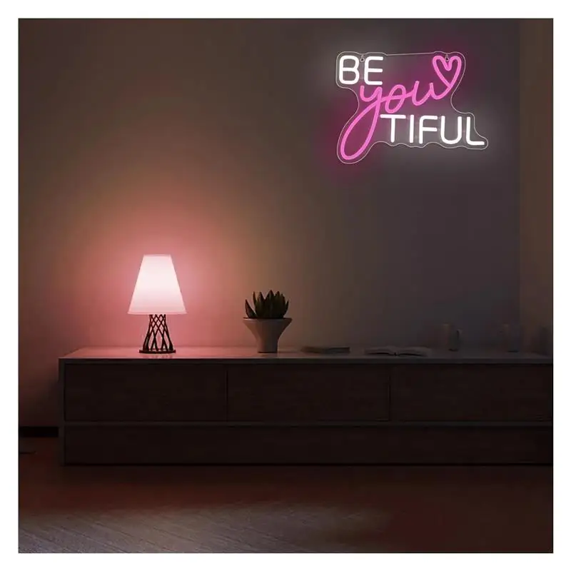 Неоновая вывеска Be Your Tiful, светильник с регулируемой яркостью, питание от USB, для спальни, детской комнаты, украшения стены дома, 35 см x 26 см (art.: 3920dc383bdfe) - 3920dc383bdfe