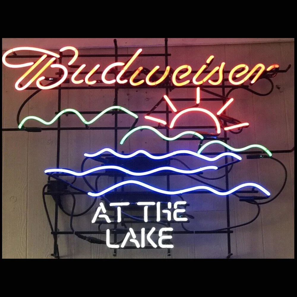 

Budweiser Boat At The Lake Custom Handmade Real Glass Tube Beer Bar Store Advertise Room Decor Display Neon Light Sign 24"X20"