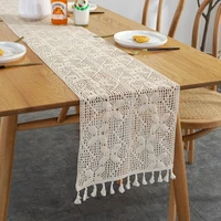 1pc beige crochet lace table runner with tassel cotton wedding decor hollow tablecloth nordic romance table cover coffee luxury