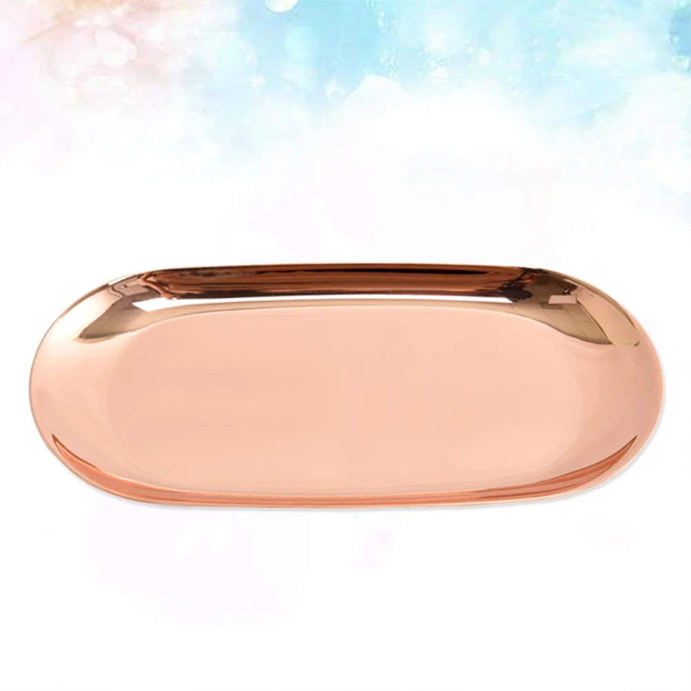 

Nordic Style Oval Storage Serving Tray Platter Stainless Steel Snack Tray Metal Storage Decoration Home Organizer(Small,Rose)