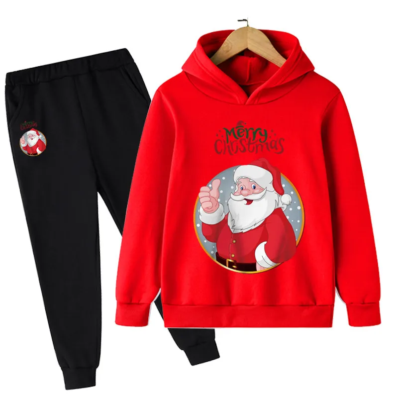 

Merry Christmas Baby Boys Girls Santa Claus Hoodies Sets Cartoon Sweatshirts Pants Kid Clothes Spring Autumn Role Play Costumes