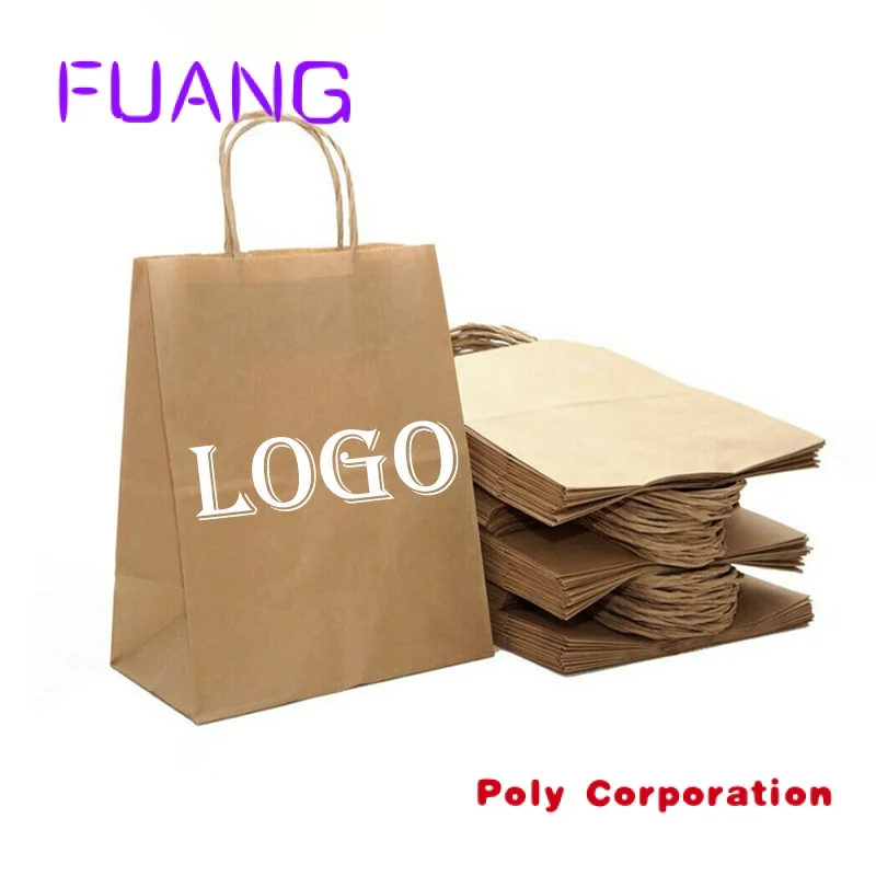 Packaging Size Strong Carry Packing Food Takeaway Bags Retail Handles Print Small Shopping Custom Your Own Logo Kraft Paper Bag