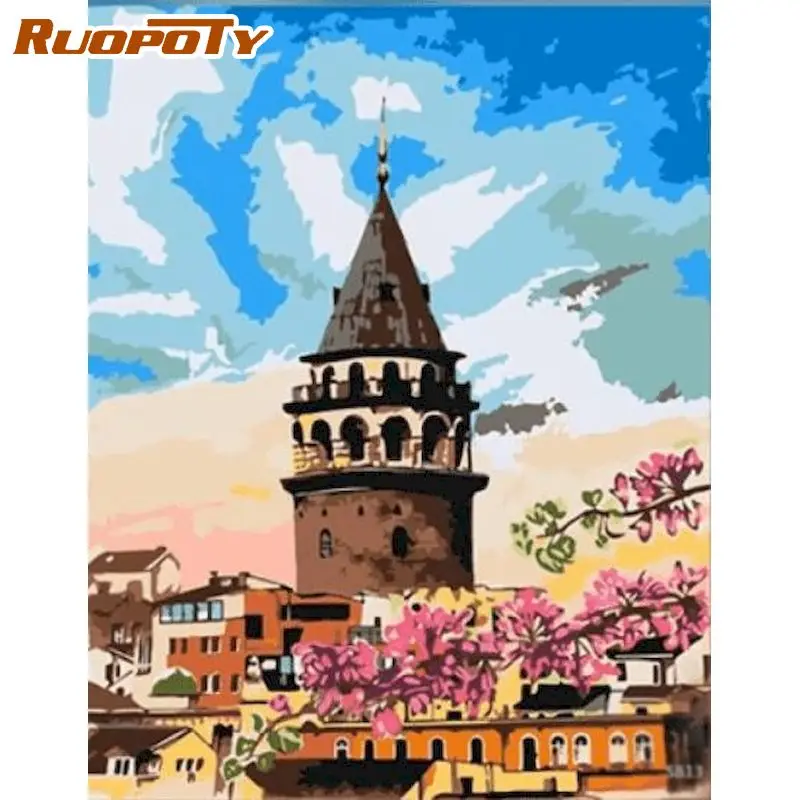 

RUOPOTY DIY Pictures By Number Castle Kits Painting By Numbers Scenery Hand Painted Paintings Art Drawing On Canvas Home Decor
