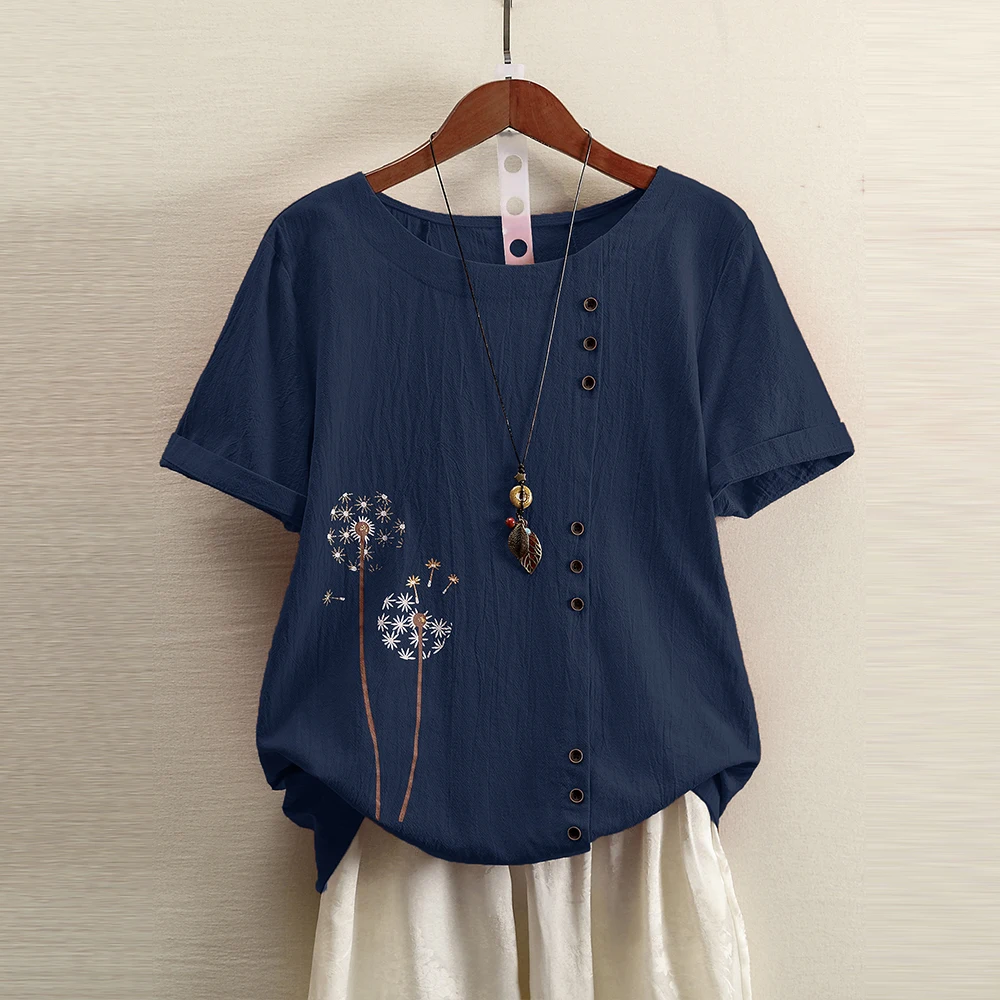 

Женская туника из хлопка и льна с круглым вырезом