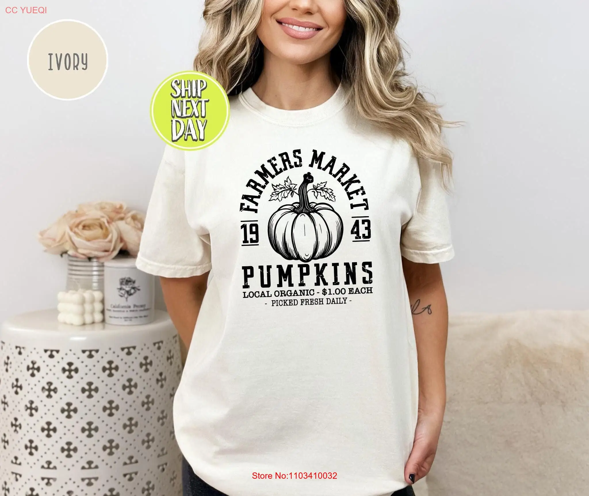 Футболка с тыквой на День Благодарения Farmers Market Farmer Cute Day Autumn CC116 длинными или