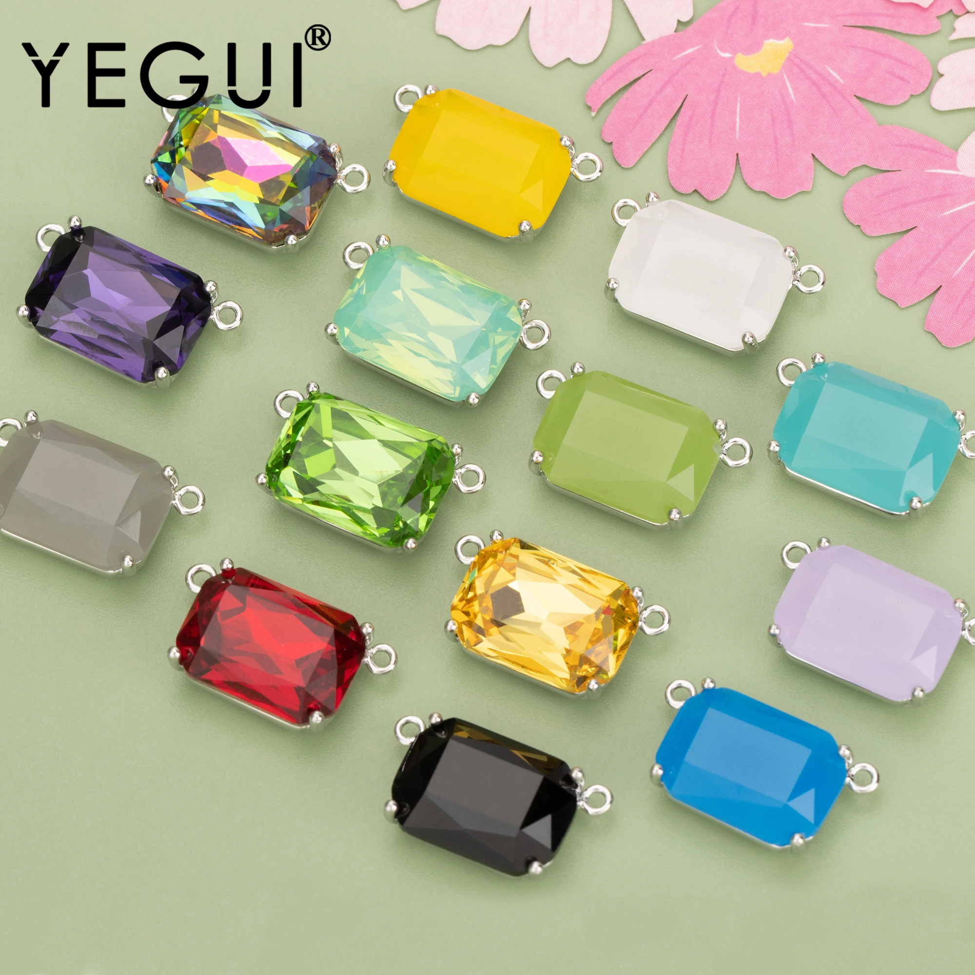

YEGUI MB0801B,jewelry accessories,nickel free,rhodium plated,copper,glass,charms,square,diy pendants,jewelry making,6pcs/lot