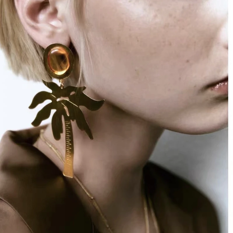 

Za Personality Gold Color Coconut Dangle Earrings Wholesale