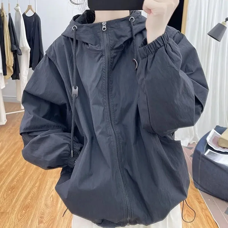 Женская свободная куртка-штурмовик весенне-осенняя женская однотонная верхняя