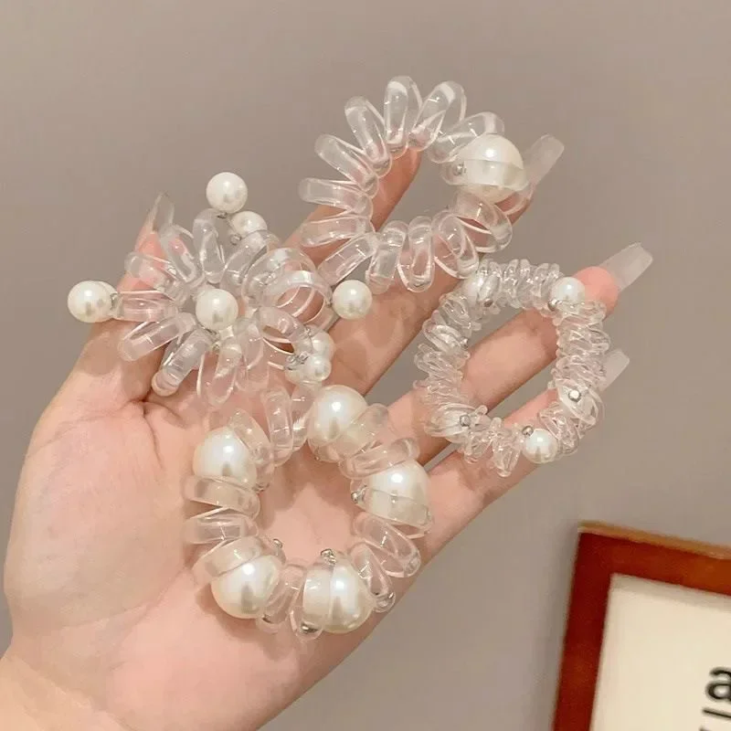 Жемчужный телефонный кабель резинки для волос Женская повязка на голову