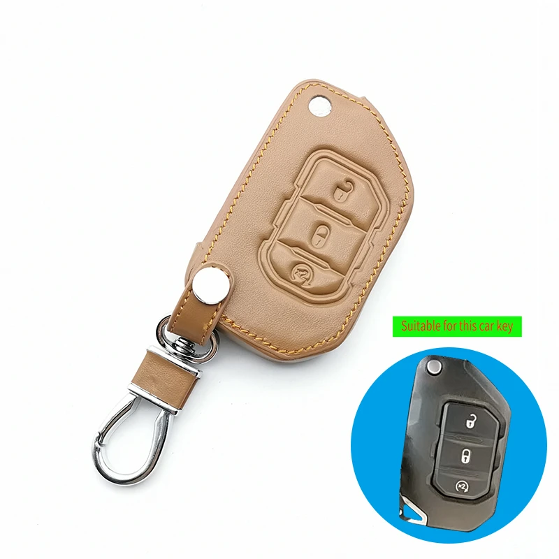 

3 Button Leather Case Cover Holder Bag For Jeep Wrangler JL 2018 For Jeep JL Remote Key Fob Car Interior Accessories