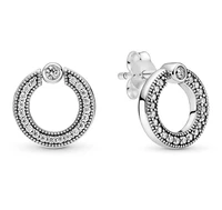 original pave logo circle reversible stud earrings for women 925 sterling silver wedding gift pandora jewelry