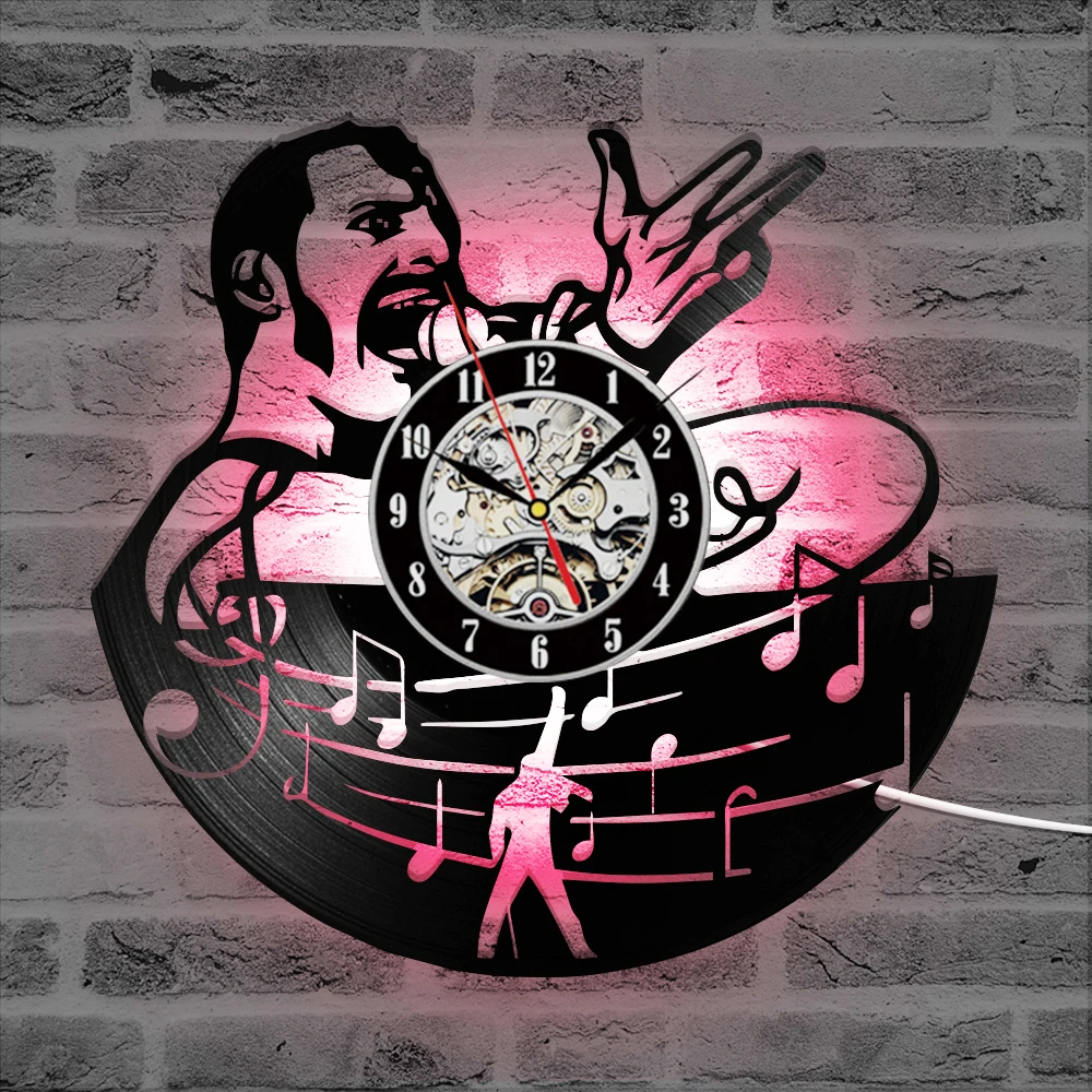 

Queen Rock Band LED Wall Clock with 7 Color Change Musical Rock Vintage Vinyl Record Clocks LED Wall Watch Home Decoration