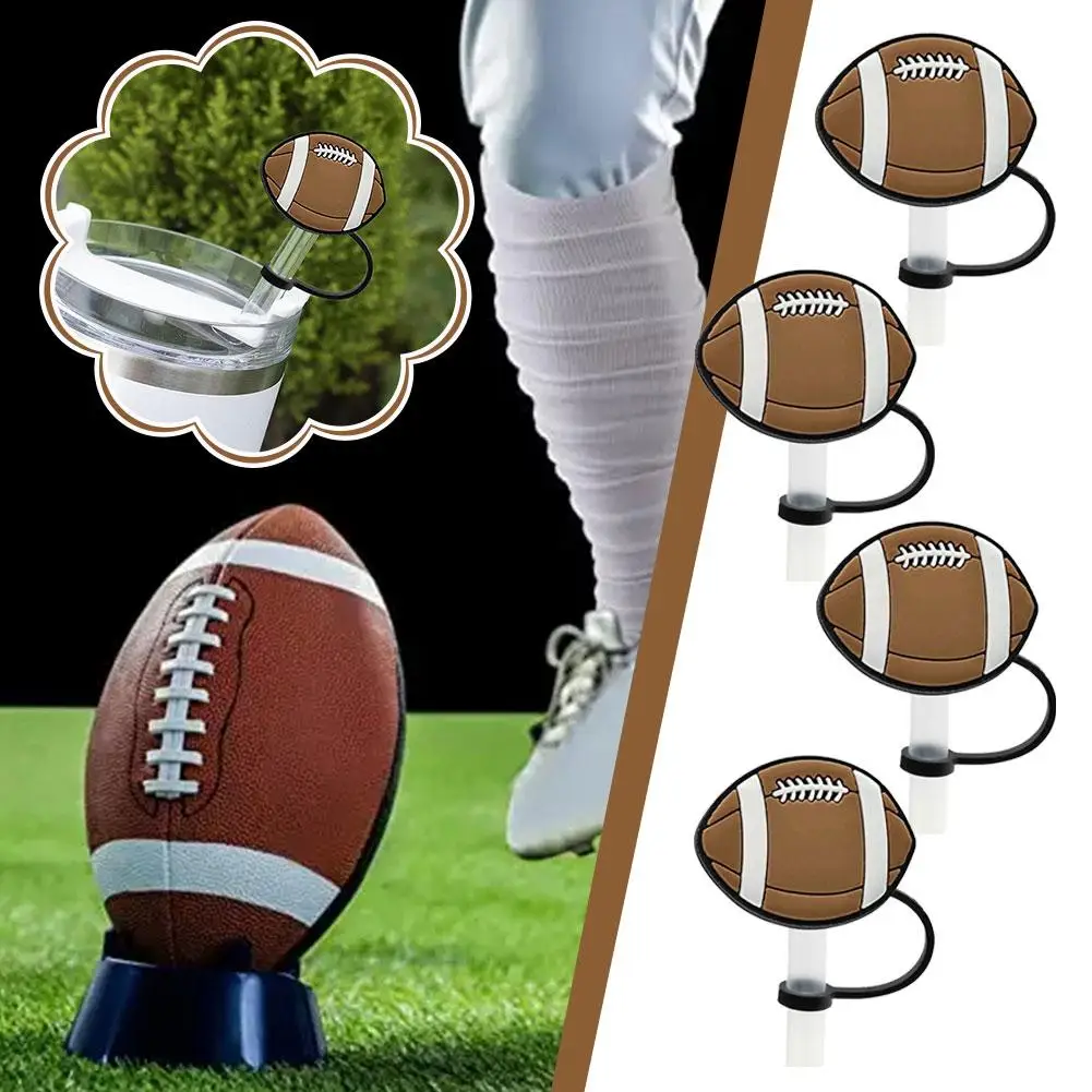

4PCS Silicone Rugby Straw Covers Plug Reusable Drinking Straw Cap Airtight Seal Straw End Protector for Sports Ball Party F H1U7