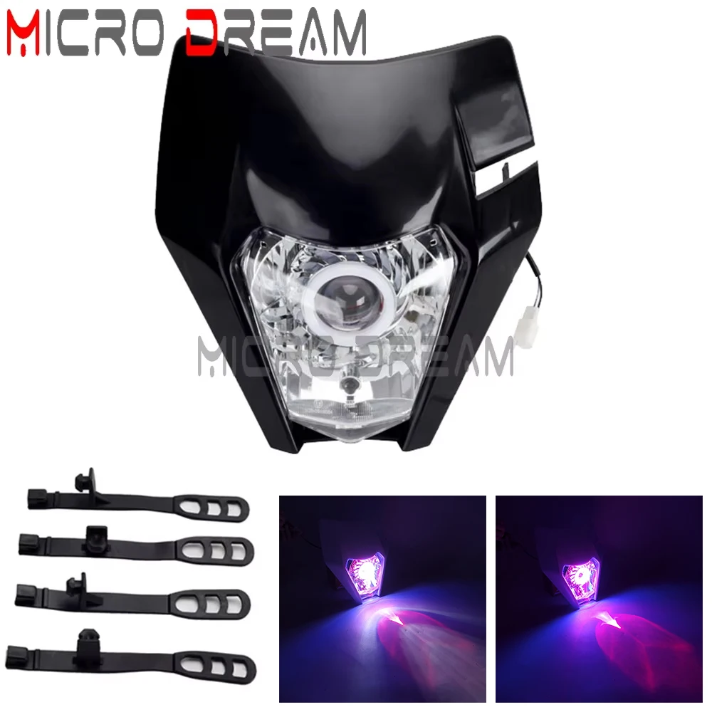 

Для EXC SXF MX XC-W EXC-F FC FE Enduro Dirt Bike Супермото Мотоциклетная светодиодная фара дальнего/ближнего света с ангельскими глазами DRL Фара