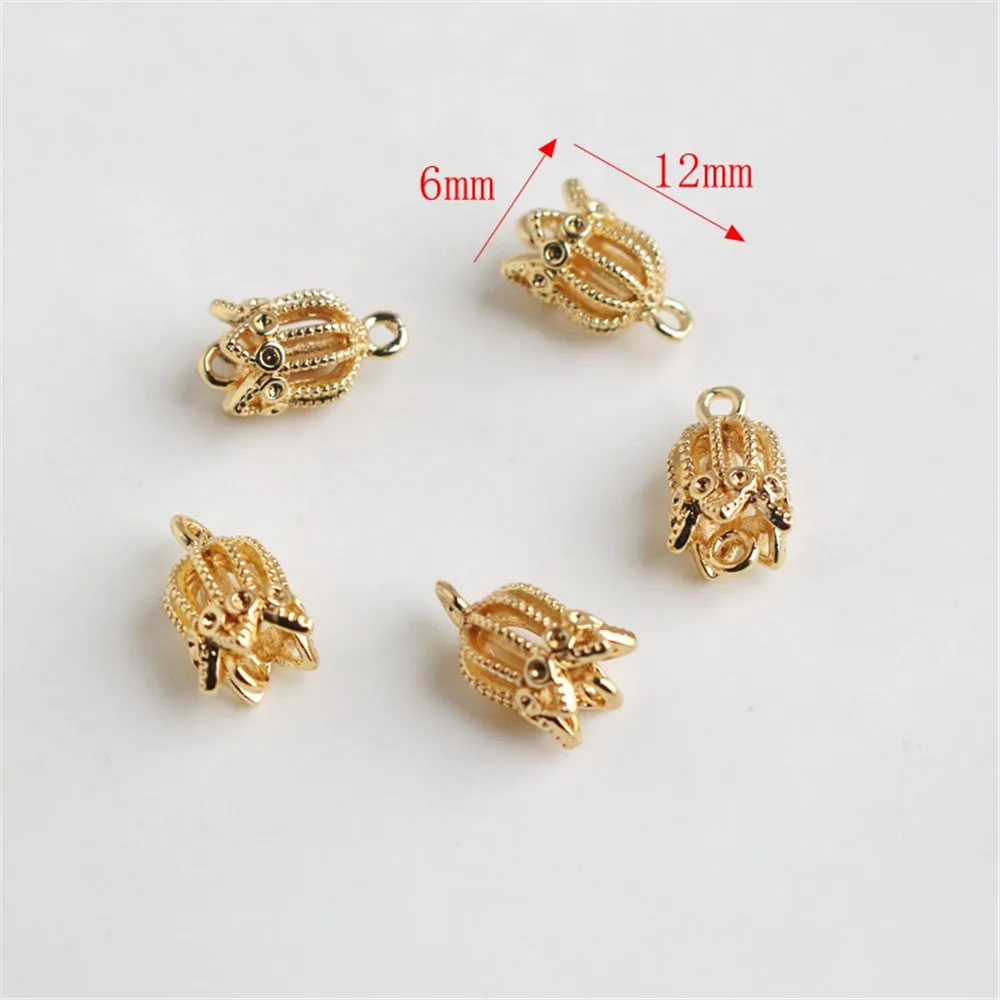 Маленькая подвеска в виде птичьей клетки с золотым узором 14 к шляпа бахромой