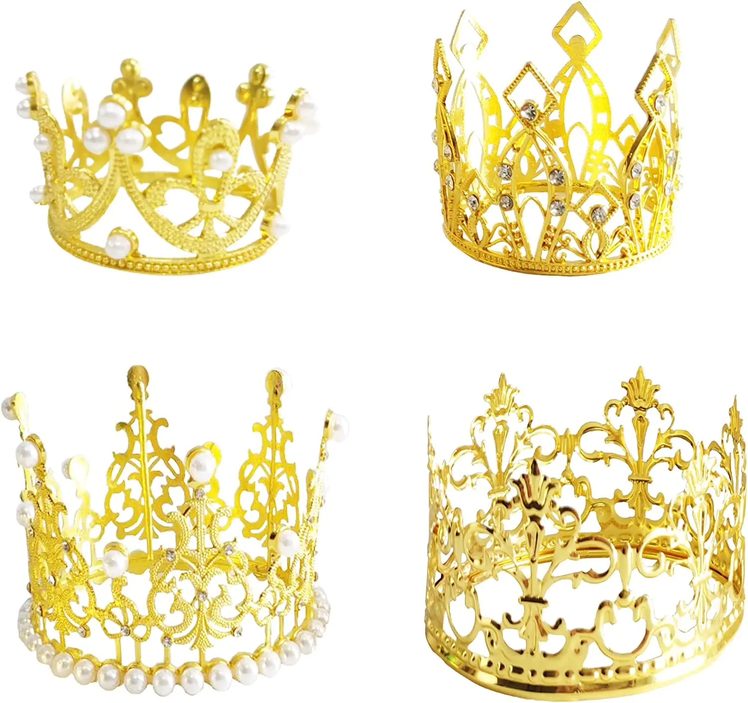 

Корона для торта, 4 шт., искусственная корона для торта на день рождения, топпер для торта, золотой Хрустальный жемчуг, корона для свадебного ...