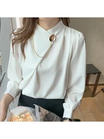chiffon shirt women long sleeve 2022 spring design blouses formal white black tops