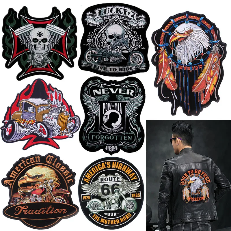 

Punk Skull Patch Sew On Embroidered Patches For Clothing Biker Applique Stripe On Clothes Eagle Iron On Patches Back Large Badge