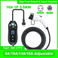 adjustable fast ev charging type 1 j1772 type 2 iec 62196 level 2 16a 3 6kw 1 phase electric vehicle cars schuko plug 5m charger