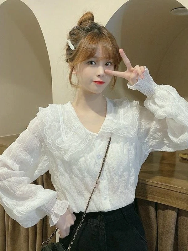 Волшебные милые кружевные рубашки с кукольным воротником женский дизайн Sense