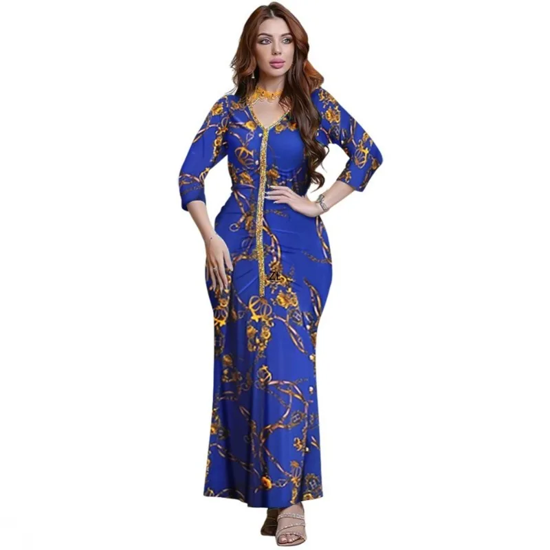 

African Dresses For Women Spring Autumn Africa Clothing 3/4 Sleeve Dress Sexy V-Neck Perspective Slim Dress Office Lady Party
