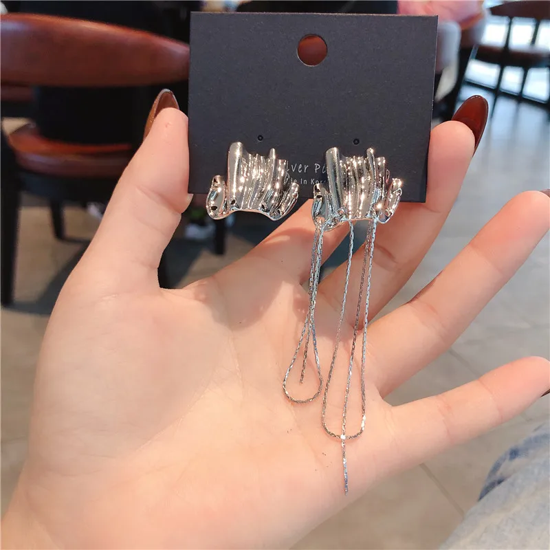 

925 Silver Needle Korean Baroque Style Personalized Wavy Surface Large Earrings Asymmetric Shaped Fashion Geometric