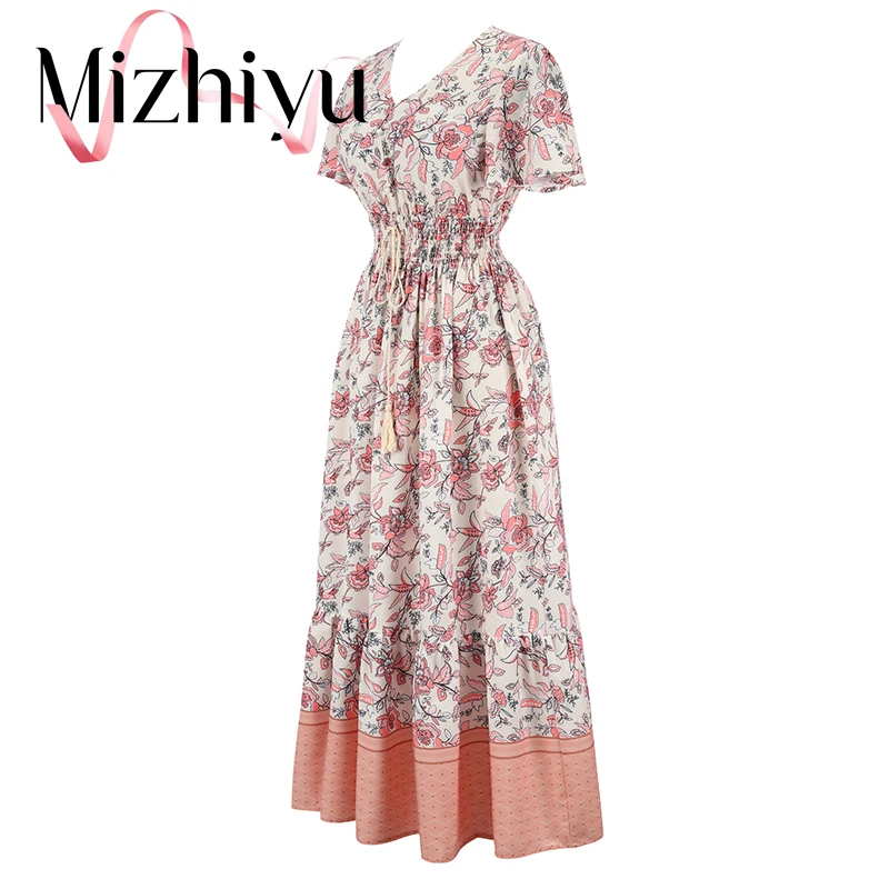 Mizhiyu 2022 летнее модное Плиссированное женское платье с V-образным вырезом на