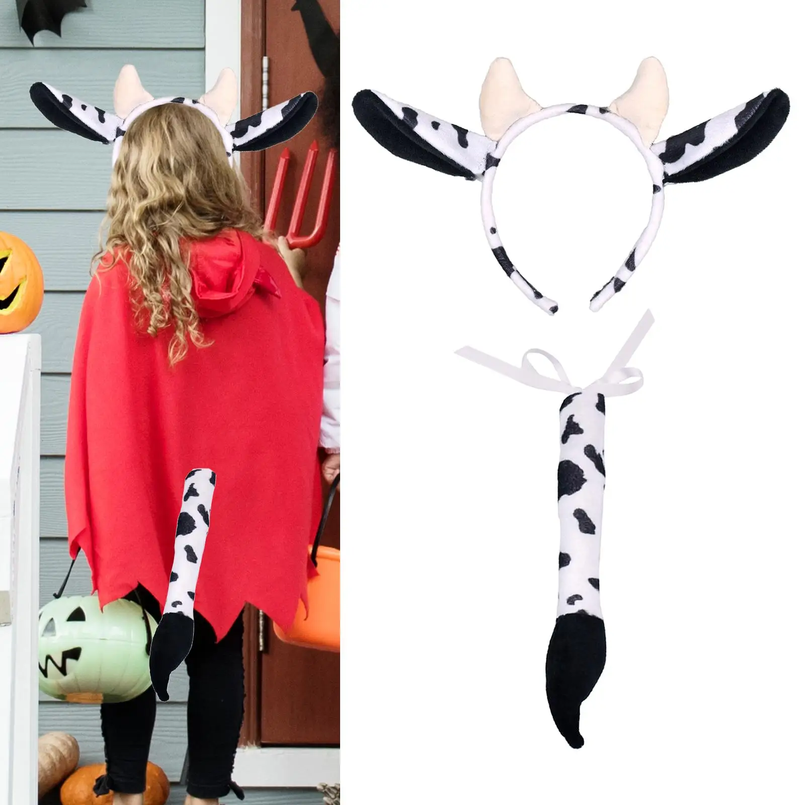 Обруч для волос с коровьими ушками и длинным хвостом быка подарки нарядное