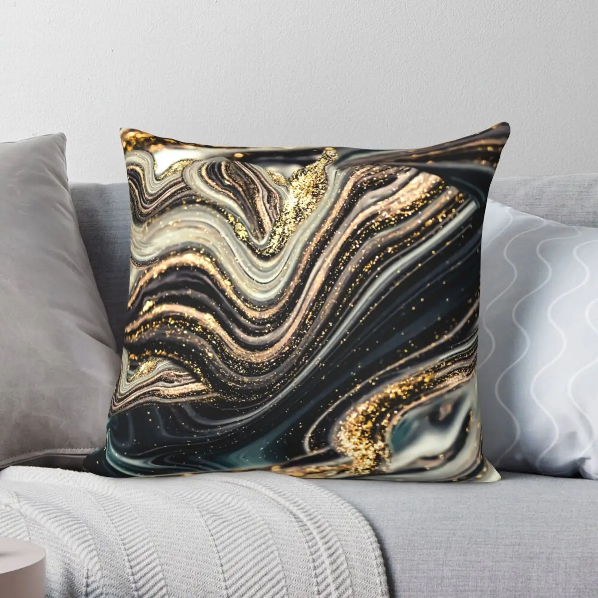 Черный ониксовый Золотой жеодовый мраморный чехол для подушки из полиэстера