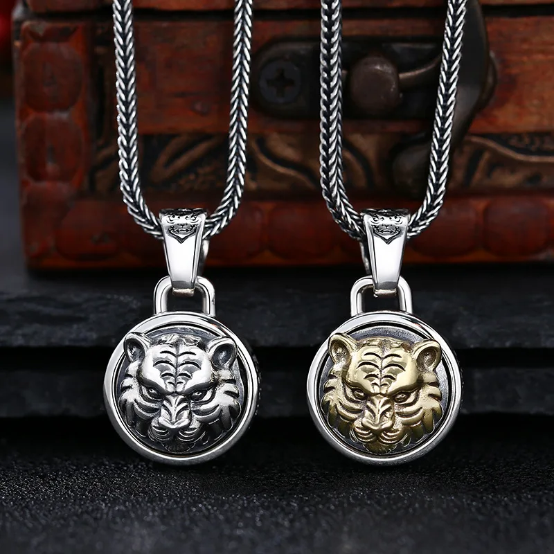 Подвеска в виде головы тигра из стерлингового серебра 925 пробы вращающаяся