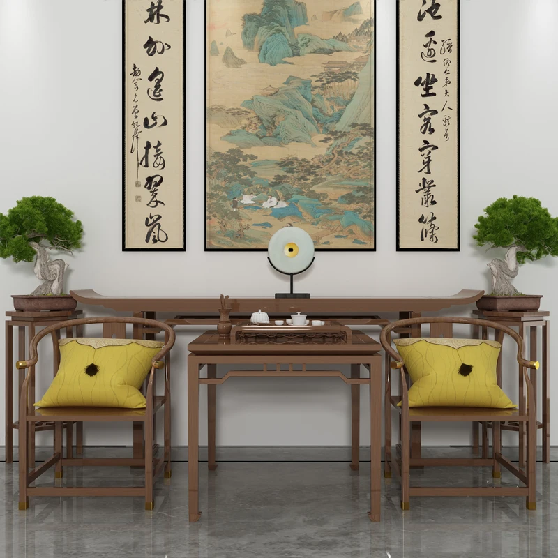 

GY New Chinese Style Solid Wood Middle Hall Six-Piece Set Altar Altar a Long Narrow Table Altar Eight Fairy Tables and Chairs