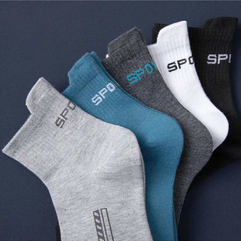 5 Pairs High Quality Men's Middle Tube Socks Breathable Cotton Sports Socks Summer Run Sports Socks Men Fit size38-45 Socks