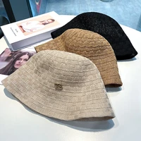 new bucket solid color three dimensional letter fisherman hat female inner face adjustable size breathable sunshade