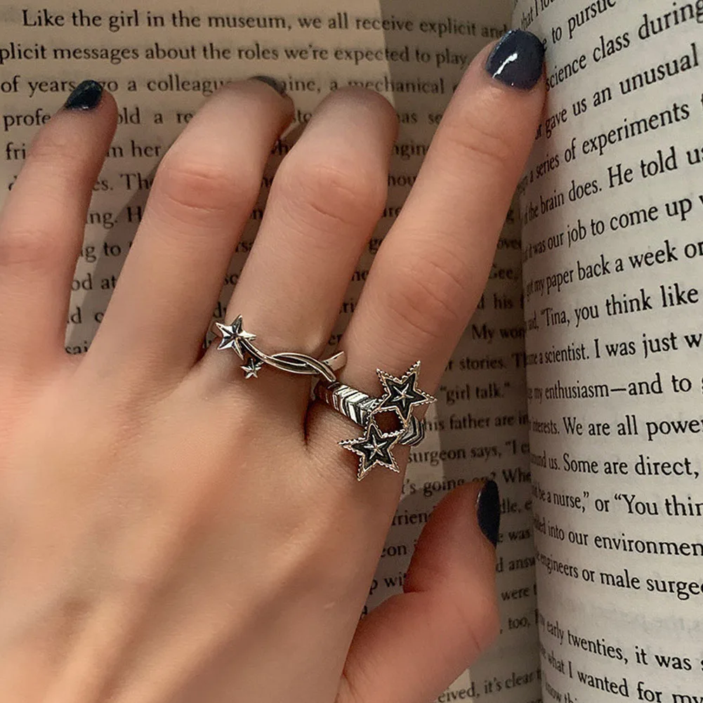 

Double Fair Adjustable Rings For Women Little Star Exquisite Personality Cubic Zirconia 2 Color Party Gift Fashion Jewelry
