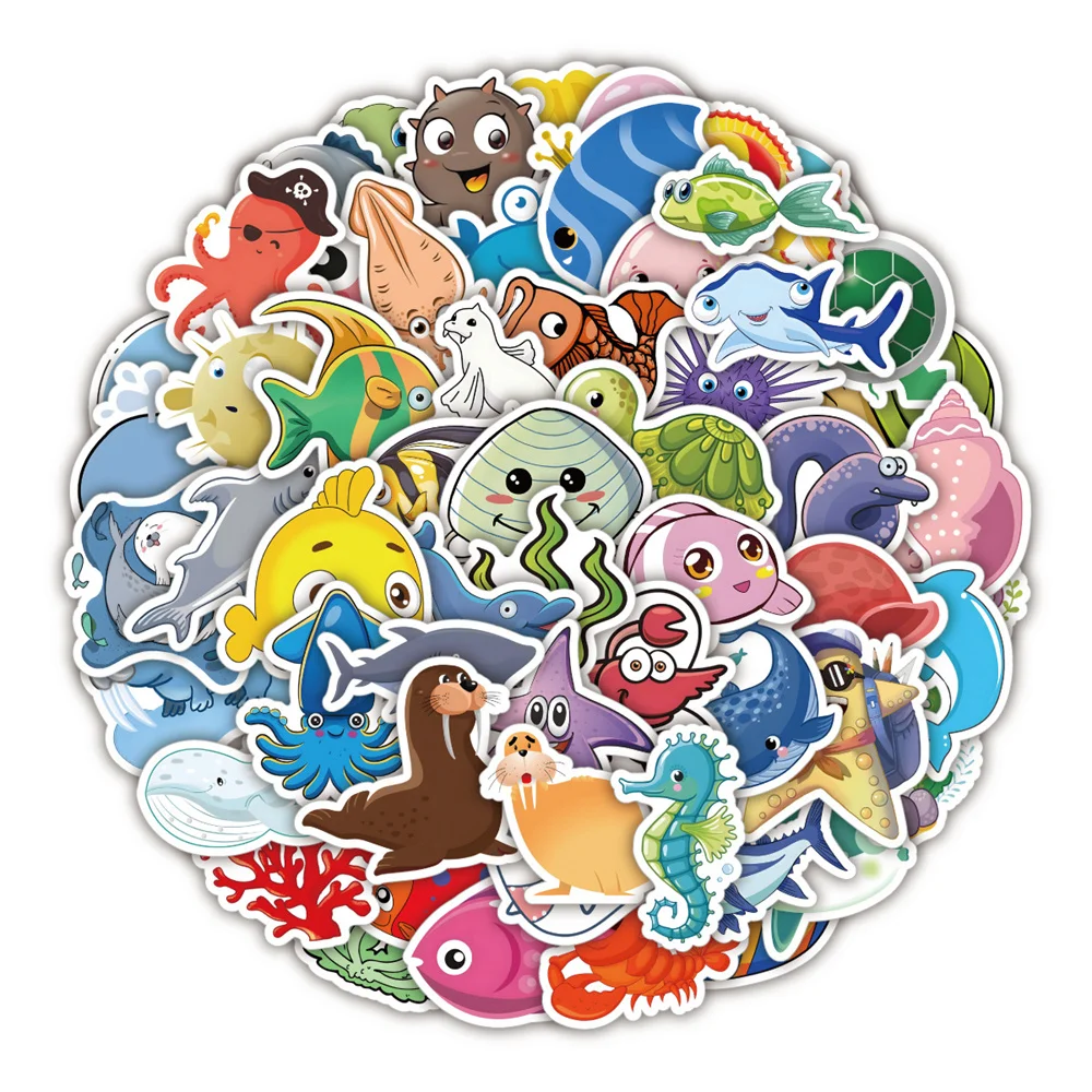

10/30/50PCS Cartoon New Cute Sea Life Creative Sticker Desk Refrigerator Computer Phone Skateboard Waterproof Sticker Wholesale