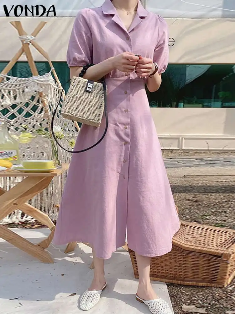 

Summer Dress 2023 VONDA Fashion Women Short Sleeve Party Sundress Elegant High Waist Party Vestidos Robe Femme Sundress