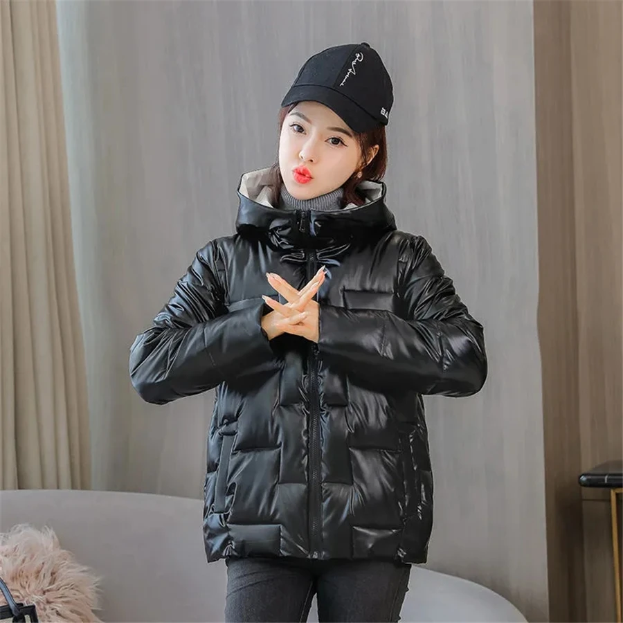 Winter Hooded Glossy Warm Thick Jackets Women Down Cotton Parkas Snow Wear Outwear Casual Loose Coat Korean Fluffy Outwear New